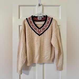 Vintage Cape Isle Knitters Cotton Cable Knit V Neck Sweater